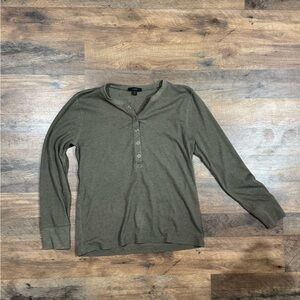 Olive Green Long Sleeve Henley Shirt medium
